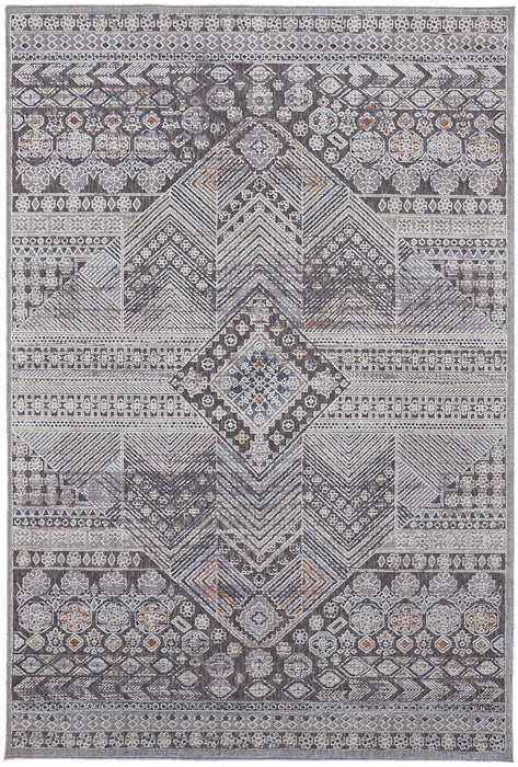 12' x 15' Geometric Power Loom Distressed Stain Resistant Area Rug - Ivory And Gray