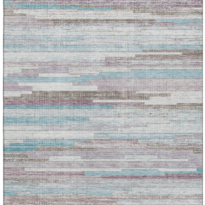 10' X 14' Striped Washable Area Rug With UV Protection (710604) - Teal / Beige / Ivory