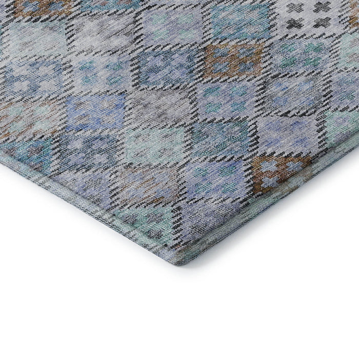 10' X 14' Geometric Washable Area Rug With UV Protection (683812) - Blue / Copper / Silver