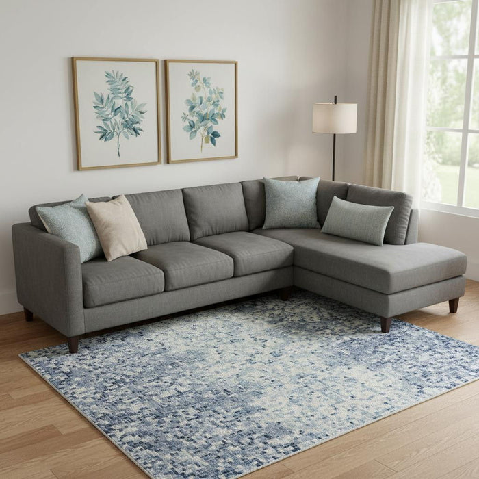 10' X 14' Abstract Washable Area Rug With UV Protection (710214) - Denim Blue / Gray / Ivory
