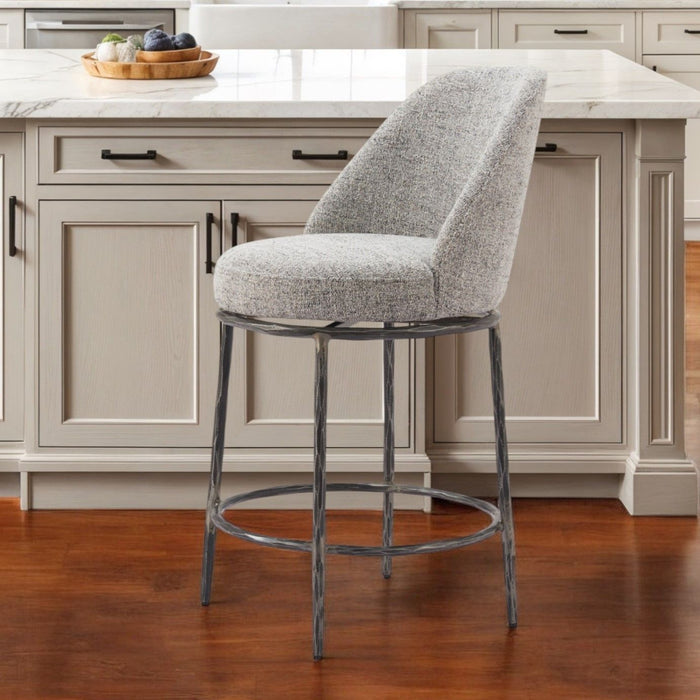 24" Fabric And Steel Counter Height Swivel Bar Chair - Gray / Black