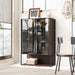Modern minimalist Giga accent tall display cabinet with black frame, tempered glass door, and dark walnut finish.
