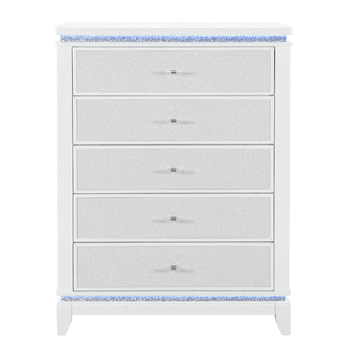 36" Faux Crystal Glitter Wood Lighted Five Drawer Dresser - White
