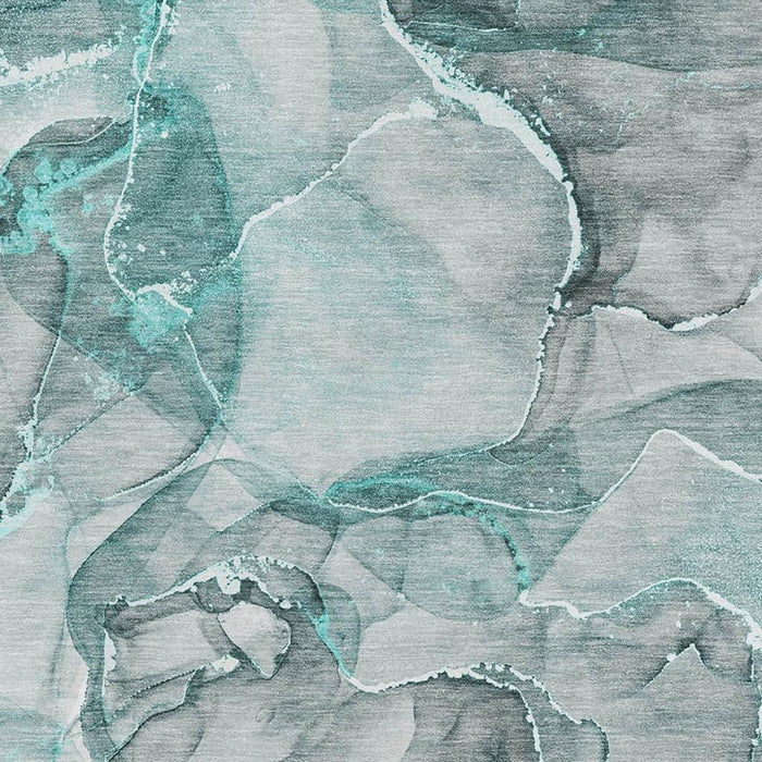 8' X 10' Abstract Washable Area Rug With UV Protection (647282) - Teal / Ivory