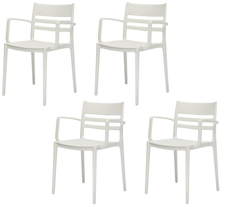 Partially Open Back Dining Arm Chairs Heavy Duty Plastic (Set of 4) - White