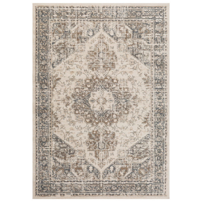 10' x 14' Beige Medallion Power Loom Area Rug - Gray And Light