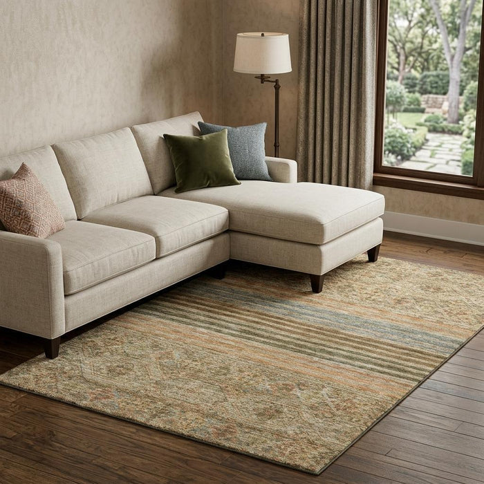10' X 14' Striped Washable Area Rug With UV Protection (695738) - Copper / Beige / Brown