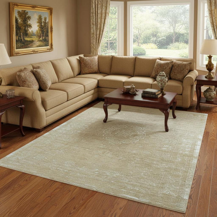7' X 9' Medallion Washable Area Rug With UV Protection (609898) - Brown / White