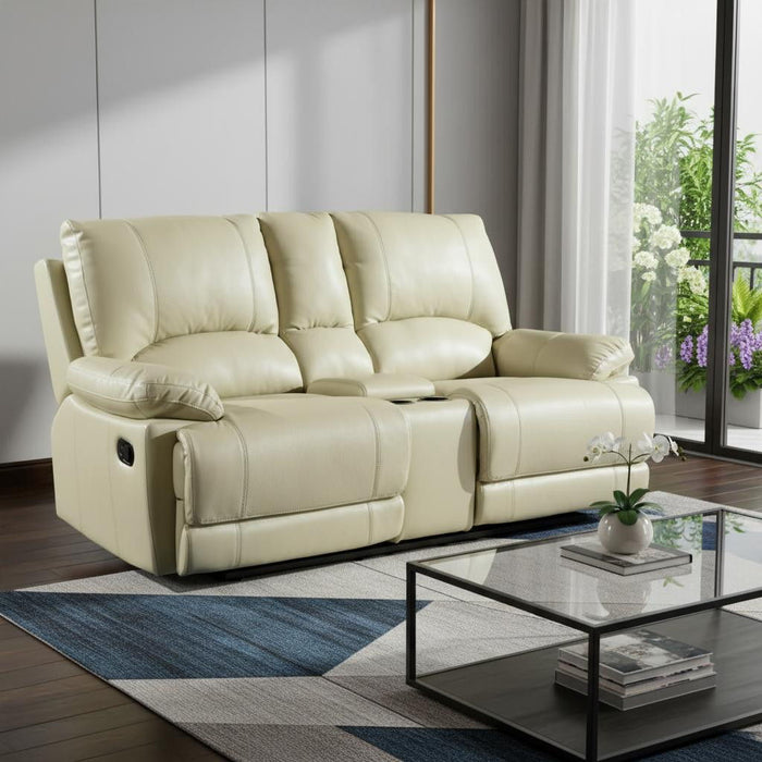 Faux Leather Love Seat Manual Reclining With Storage - Beige