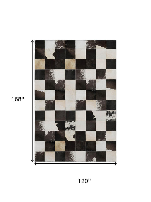 10' X 14' Patchwork Washable Area Rug With UV Protection (644742) - Black / Ivory / Beige