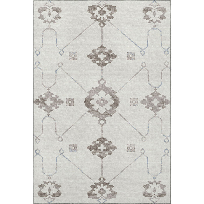 9' X 12' Floral Medallion Washable Area Rug With UV Protection - Taupe And Ivory