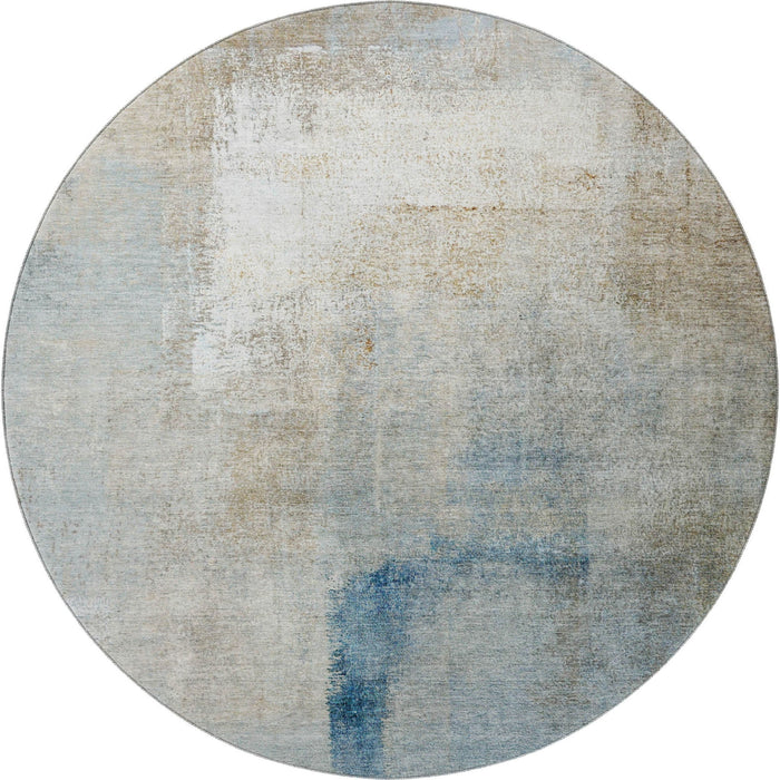 8' Abstract Washable Round Rug With UV Protection - Taupe / Ivory