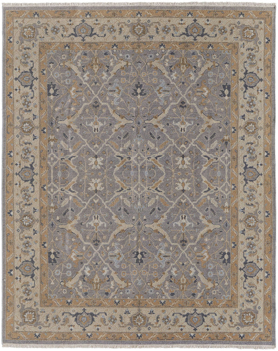 8' x 10' Wool Oriental Hand Knotted Area Rug With Fringe - Tan And Gray
