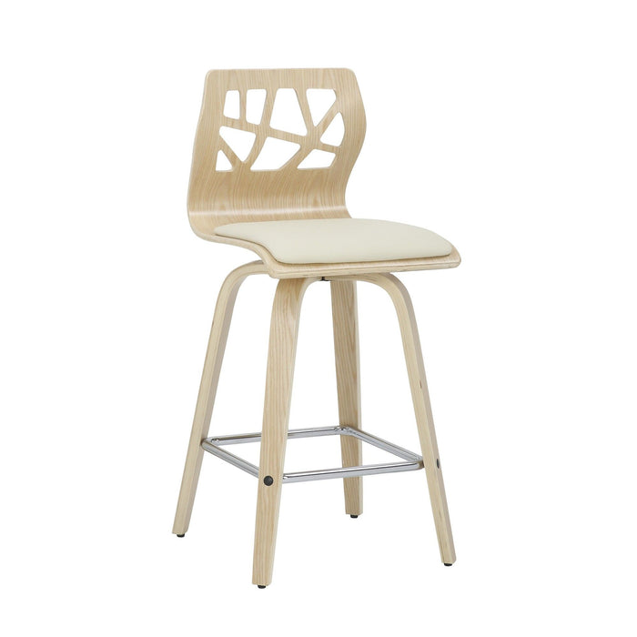 Folia - Counter Stool - Natural Wood, Cream Faux Leather, And Chrome Footrest (Set of 2)