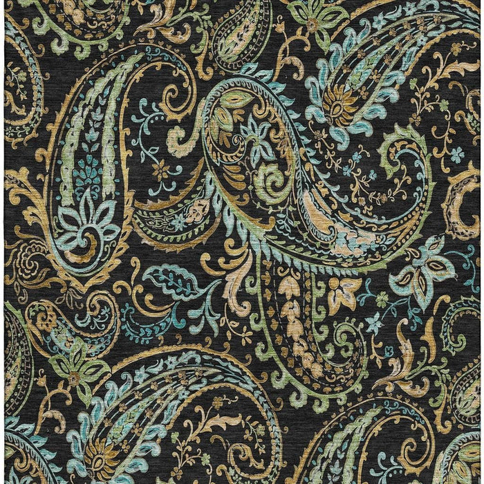 10' X 14' Paisley Washable Area Rug With UV Protection (647956) - Black / Blue / Green