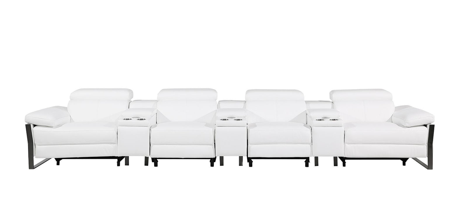 Top Grain Leather Reclining Metal USB Sofa (720352) - White