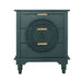 Blackish green Giga hollow carved accent chest with 3 drawers and metal handles, ideal for living room or bedroom storage.