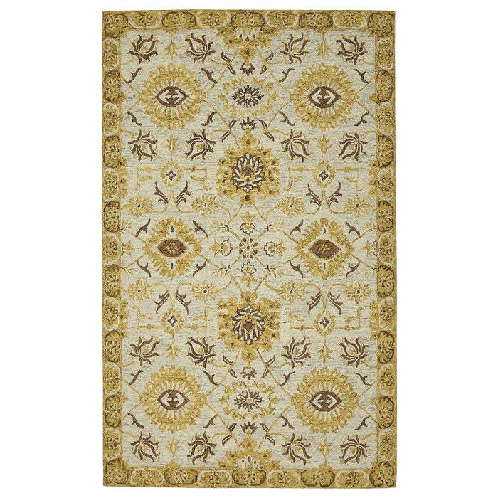 9' X 13' Wool Floral Medallion Hand Hooked Area Rug - Gold