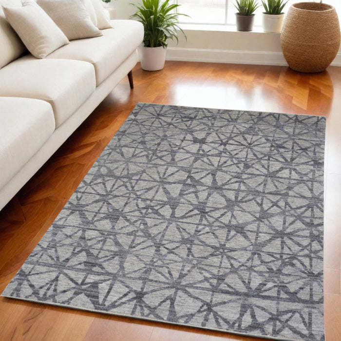 5' X 8' Wool Geometric Hand Knotted Distressed Area Rug - Gray