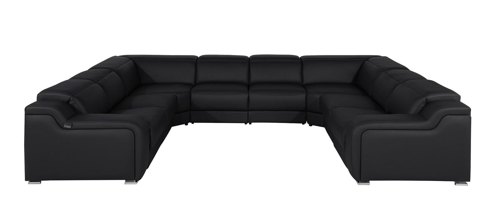Power Reclining Italian Leather U Shaped Eight Piece Corner Sectional With Console - Black