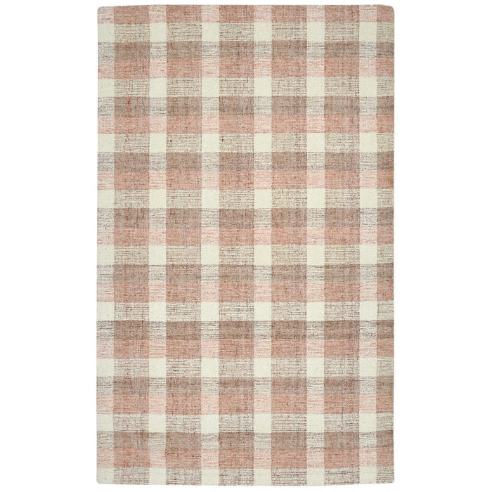 9' X 13' Wool Plaid Hand Tufted Area Rug - Pink And Ivory