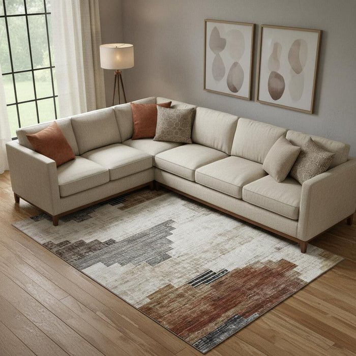 10' X 14' Geometric Washable Area Rug With UV Protection (704939) - Rust / Gray