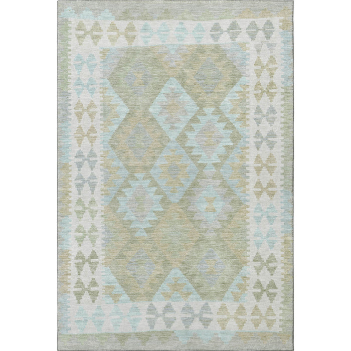10' X 14' Tribal Washable Area Rug With UV Protection (707965) - Sage / Blue