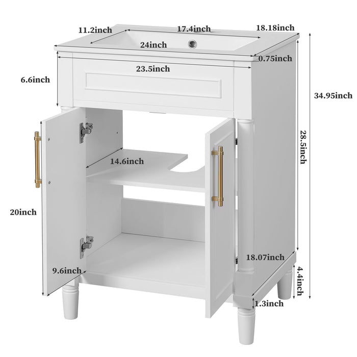 Giga bathroom vanity with integrated sink, 2-door cabinet, ideal for small to medium bathrooms, modern and functional design