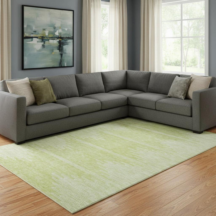 9' X 12' Abstract Washable Area Rug With UV Protection (653664) - Artichoke Green / Ivory