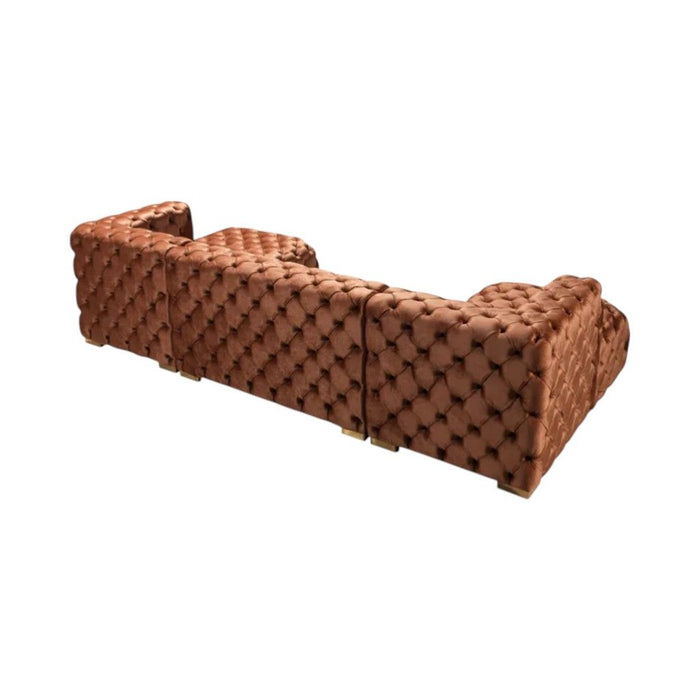 Tufted Velvet Modular U Shaped Sofa Chaise Sectional With Toss Pillows - Orange