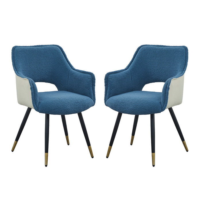 Set of two Giga blue side chairs with modern design, suitable for living room, bedroom, kitchen, or vanity areas.
