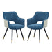 Set of two Giga blue side chairs with modern design, suitable for living room, bedroom, kitchen, or vanity areas.