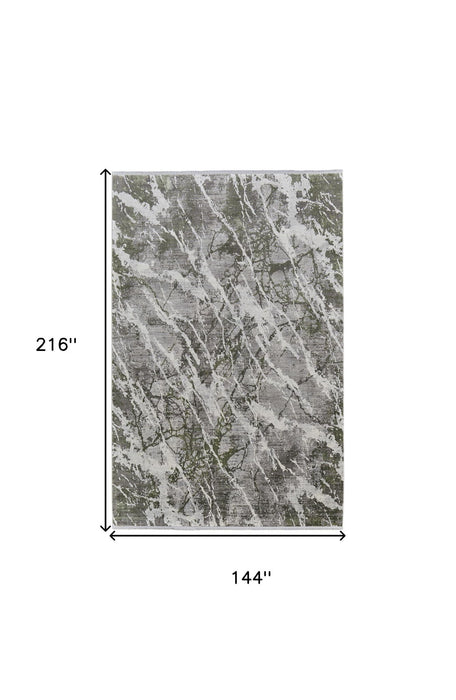 12' X 18' Abstract Power Loom Area Rug Viscose With Fringe - Gray And Taupe