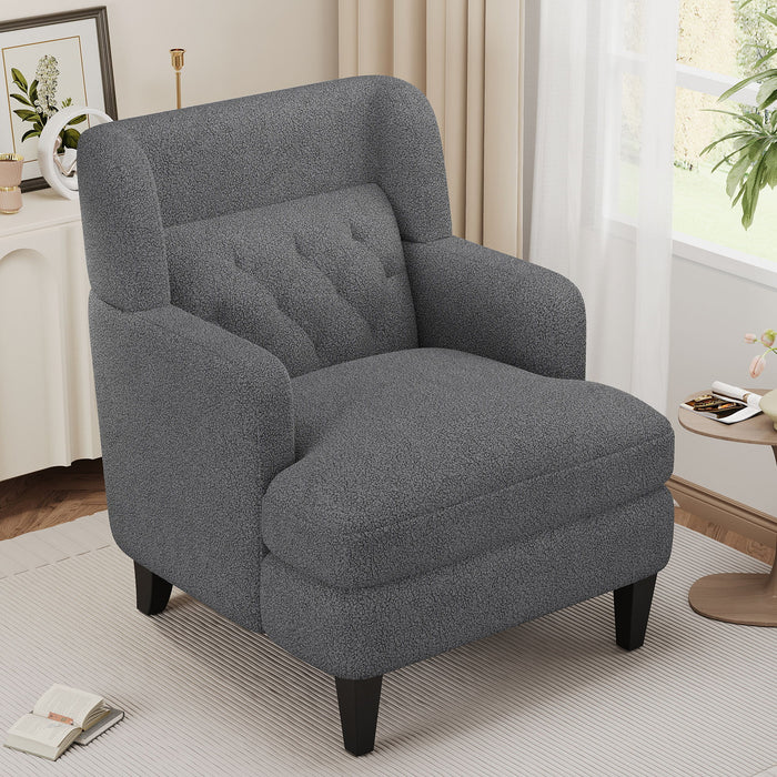 Giga upholstered accent armchair with tufted back and armrests, ideal for living room or bedroom decor.