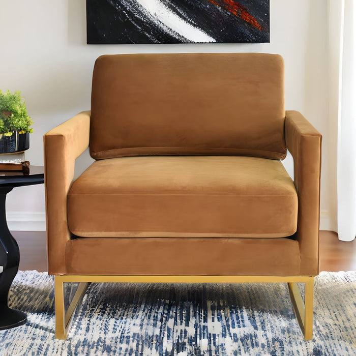 Velvet Arm Chair - Camel And Gold