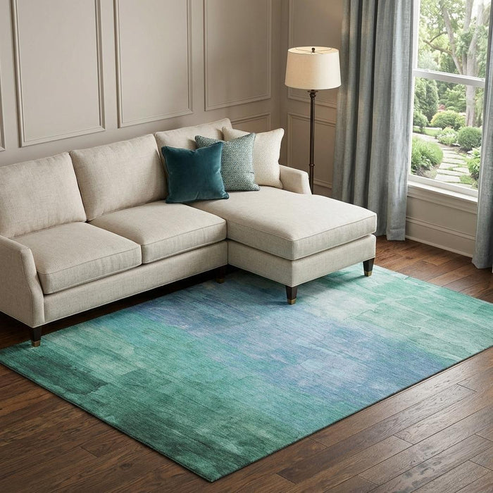 10' X 14' Striped Washable Area Rug With UV Protection (693888) - Teal / Aqua