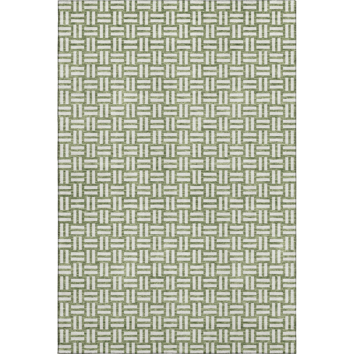 10' X 14' Abstract Geometric Washable Area Rug With UV Protection (673543) - Green / Ivory