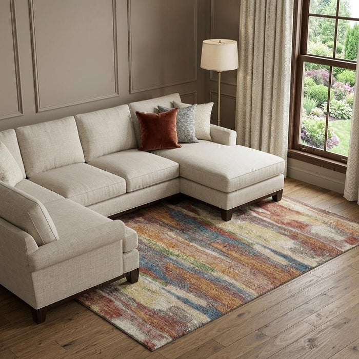 10' X 14' Abstract Washable Area Rug With UV Protection (675042) - Rust / Green / Gold