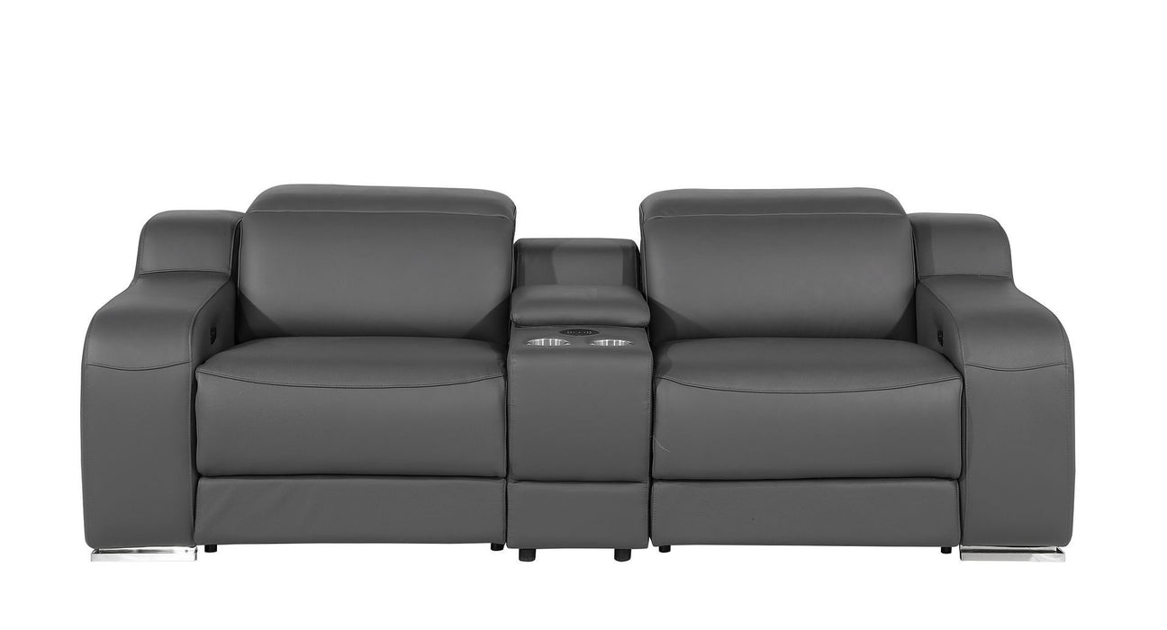 Italian Leather Power Reclining Loveseat With Storage (633756) - Dark Gray / Silver