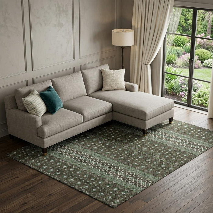 10' X 14' Tribal Washable Area Rug With UV Protection (657101) - Brown / Taupe