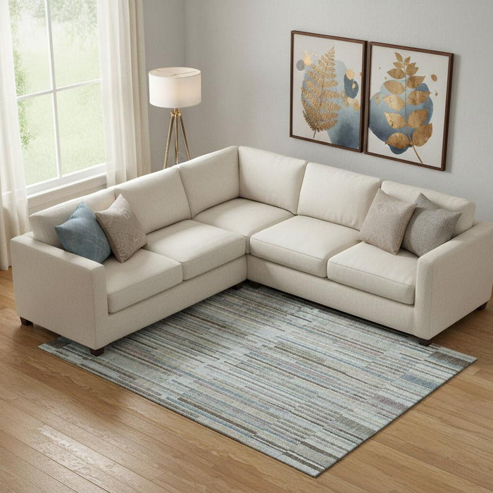 10' X 14' Striped Washable Area Rug With UV Protection (717905) - Teal / Brown