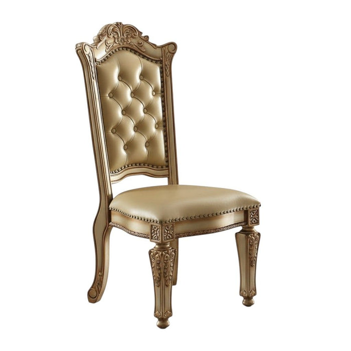 Tufted Upholstered Faux Leather And Wood Dining Side Chairs (Set of 2) - Bone / Brass