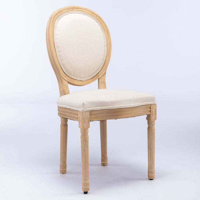Set of two Giga French style solid wood dining chairs with antique fabric back and wooden frame, classic and elegant design.
