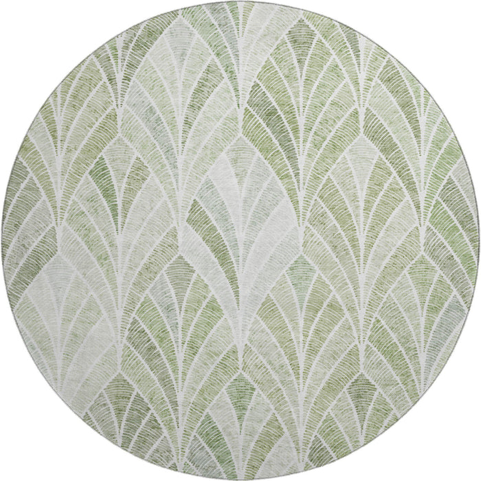 8' Geometric Washable Round Rug With UV Protection (667620) - Sage / Ivory