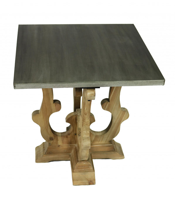 Metal And Solid Wood Square End Table - Natural Brown And Gray