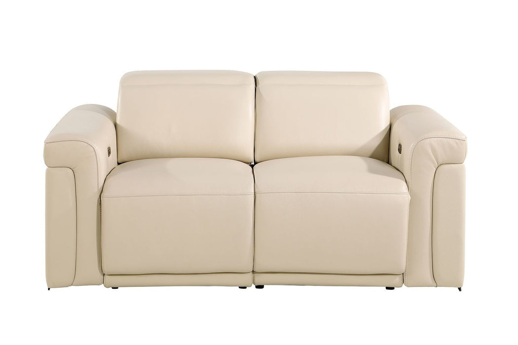 Italian Leather Power Reclining Loveseat (720491) - Cream / Black