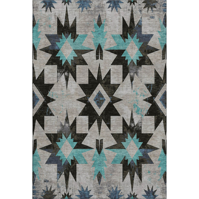 10' X 14' Diamond Washable Area Rug With UV Protection (707173) - Black / Gray / Blue