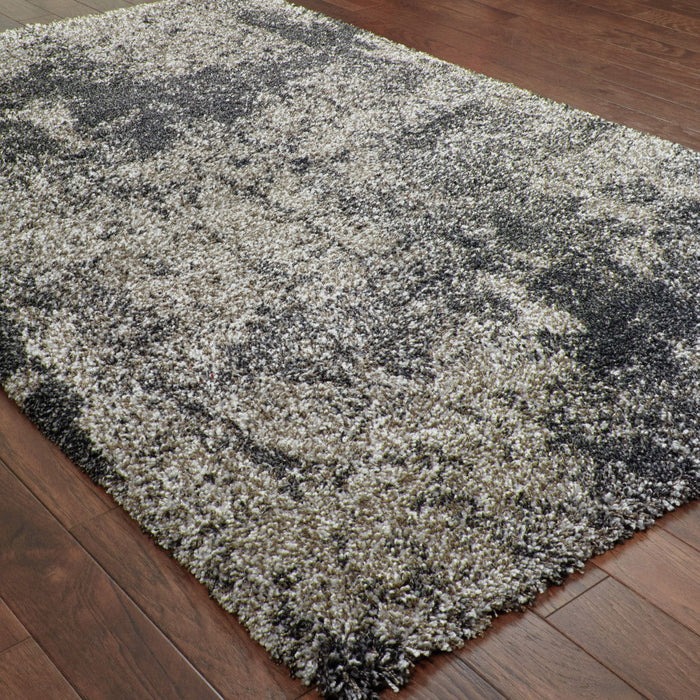 10' x 13' Abstract Shag Power Loom Stain Resistant Area Rug - Charcoal Silver And Gray