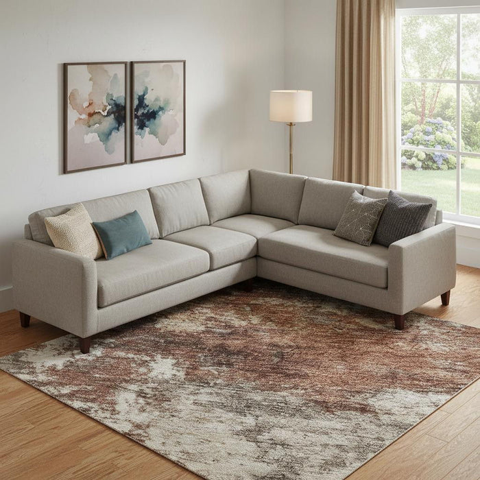 10' X 14' Abstract Washable Area Rug With UV Protection (716881) - Rust / Beige