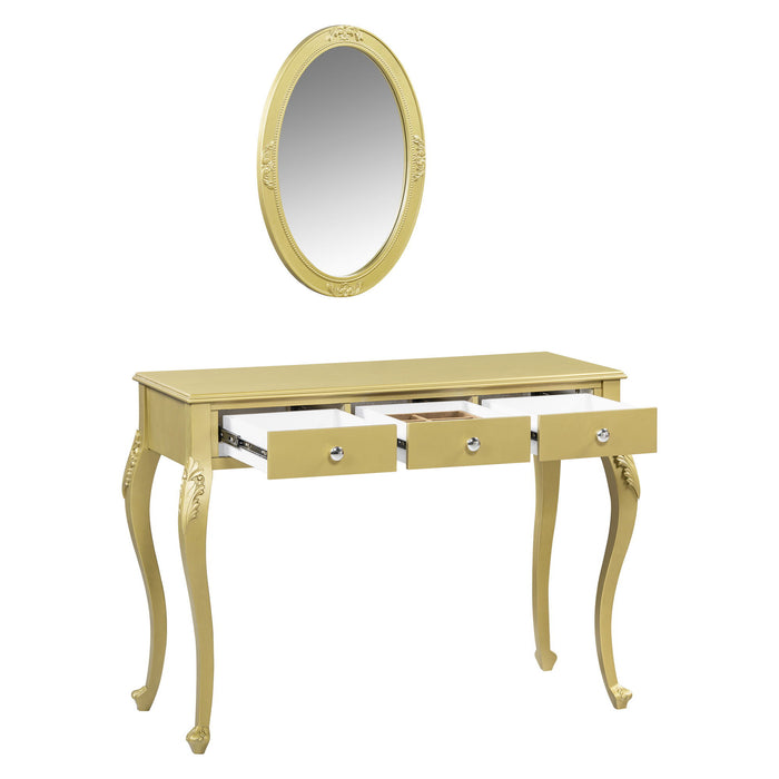 Wood Mirrored Three Drawer Vanity Table - Brown